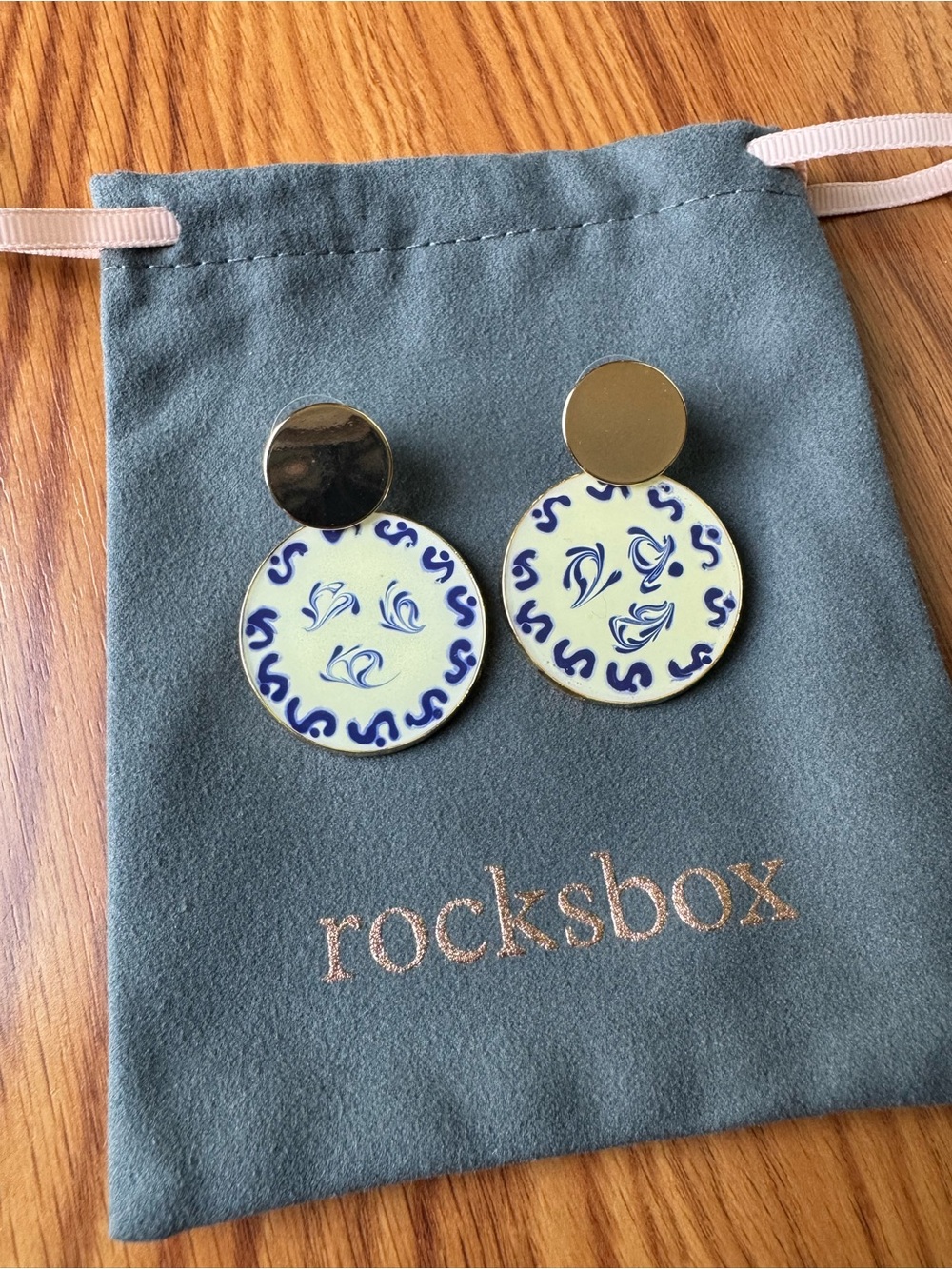 Rocksbox Ava Rose Gold Statement Earring Blue Floral Enamel